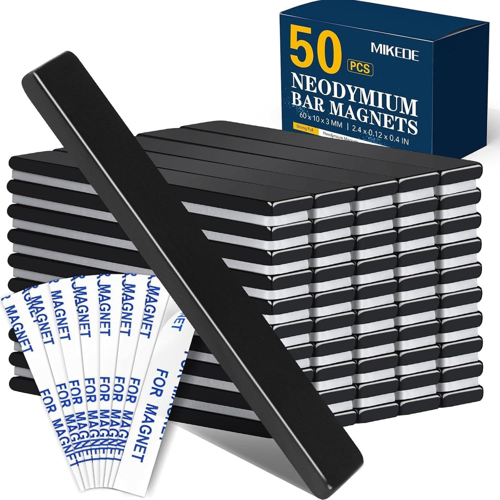 50 Pack Rare Earth Magnets with Adhesive Backing 60x10x3mm Black