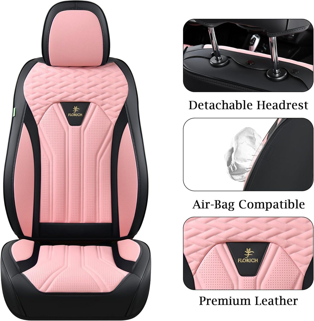 FLORICH Leather Seat Covers Pink Car Seat Covers Full Set Car Seat Protectors...