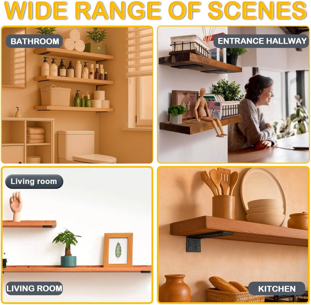 Floating Shelf Bracket 4 Inch of 8 Pack Heavy Duty Shelf Brackets Black Coate...
