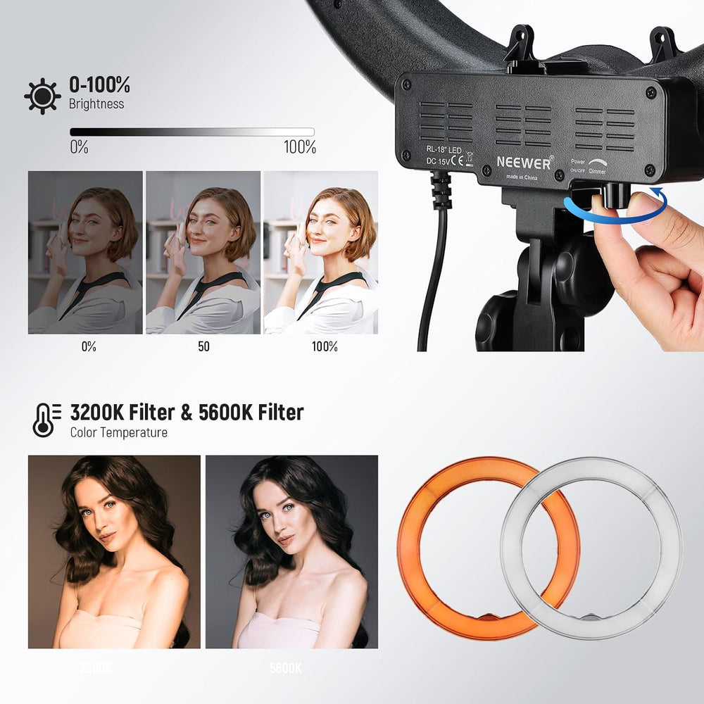 NEEWER 55W 18"/45cm Ring Light Kit [New Version], with Tripod Stand, RL-18