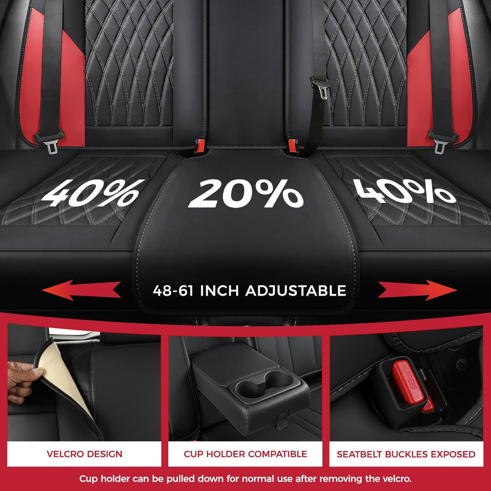 FREESOO Car Seat Covers Full Set Faux Leather Universal Fit Black Red