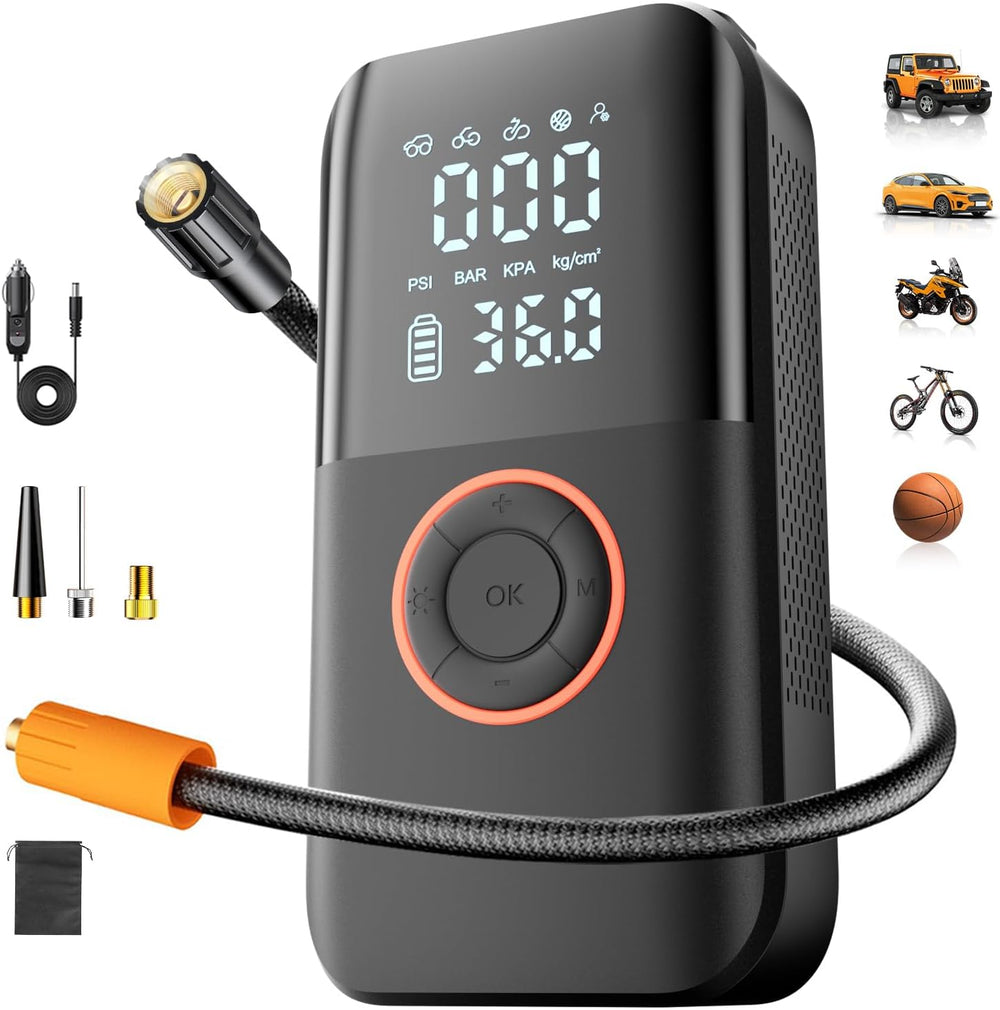Portable Tire Inflator Dual Power, 150PSI Air Compressor with 12V DC Power
