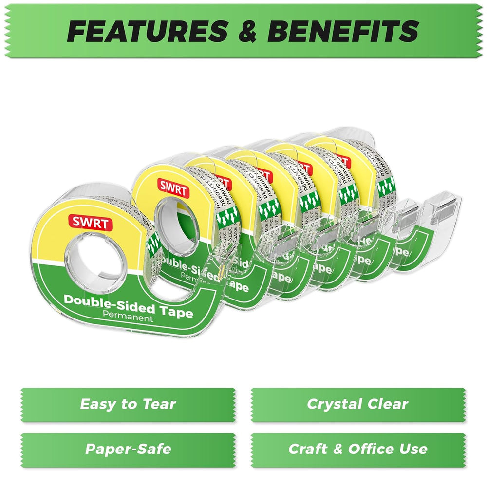 Double-Sided Tape, 1/2 in x 300 in, 24 Pack with Dispensers