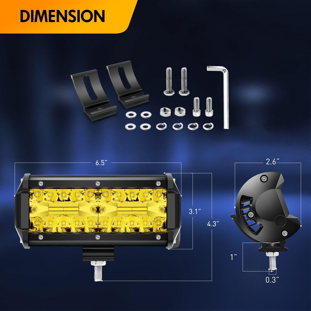 GOOACC 2PCS 6.5 Inch Amber LED Pods 120W Triple Row Flood Light Bar Fog Light...