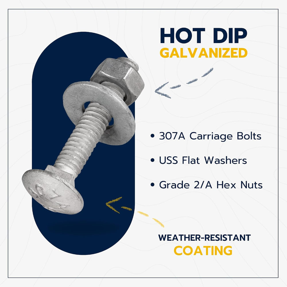 1/4" x 1-1/4" (100 Pack) Galvanized Carriage Bolt Kit Grade 307A In...