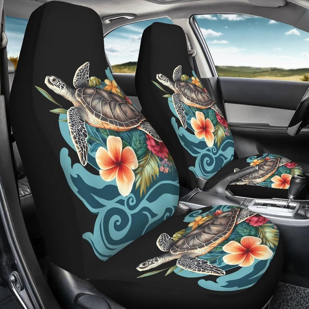 UNICEU 2 Piece Hibiscus Flower Sea Turtle Car Seat Covers Only Front,Easy to ...