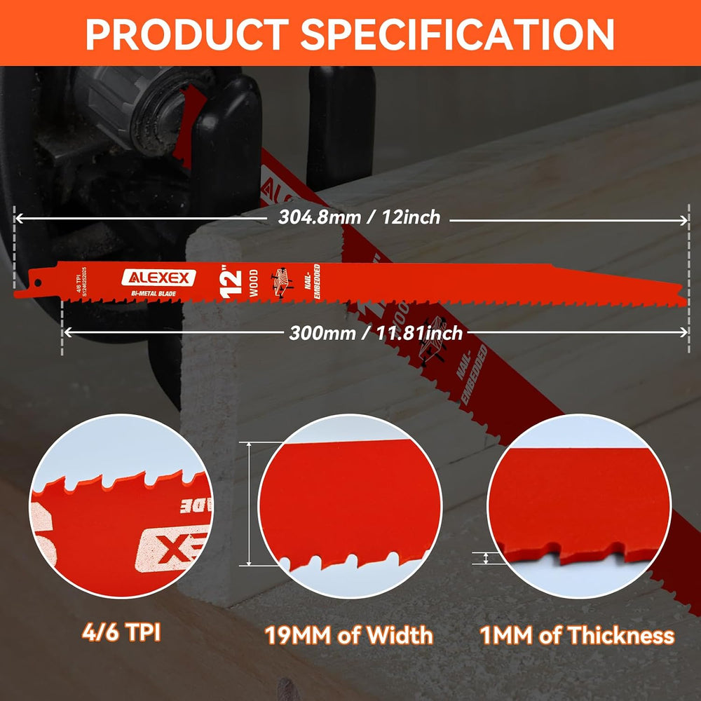 25 Pack 12 Inch 4/6 TPI Reciprocating Saw Blades for Wood and Nail-Embedded W...