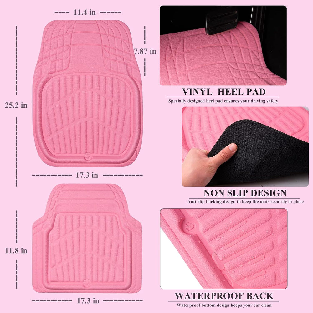 CAR PASS 4 Piece Leather Car Floor Mats -3D Cute Girly Waterproof All Weather...