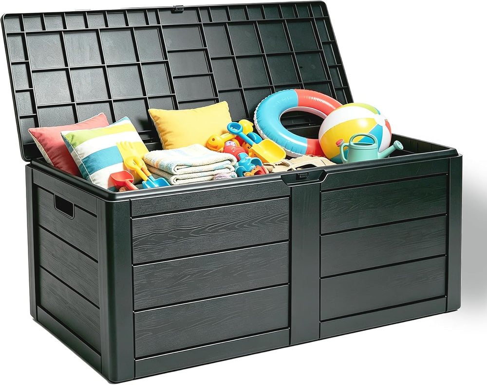 70 Gal Outdoor Storage Box, Waterproof Deck Box for Outdoor Tools, Black