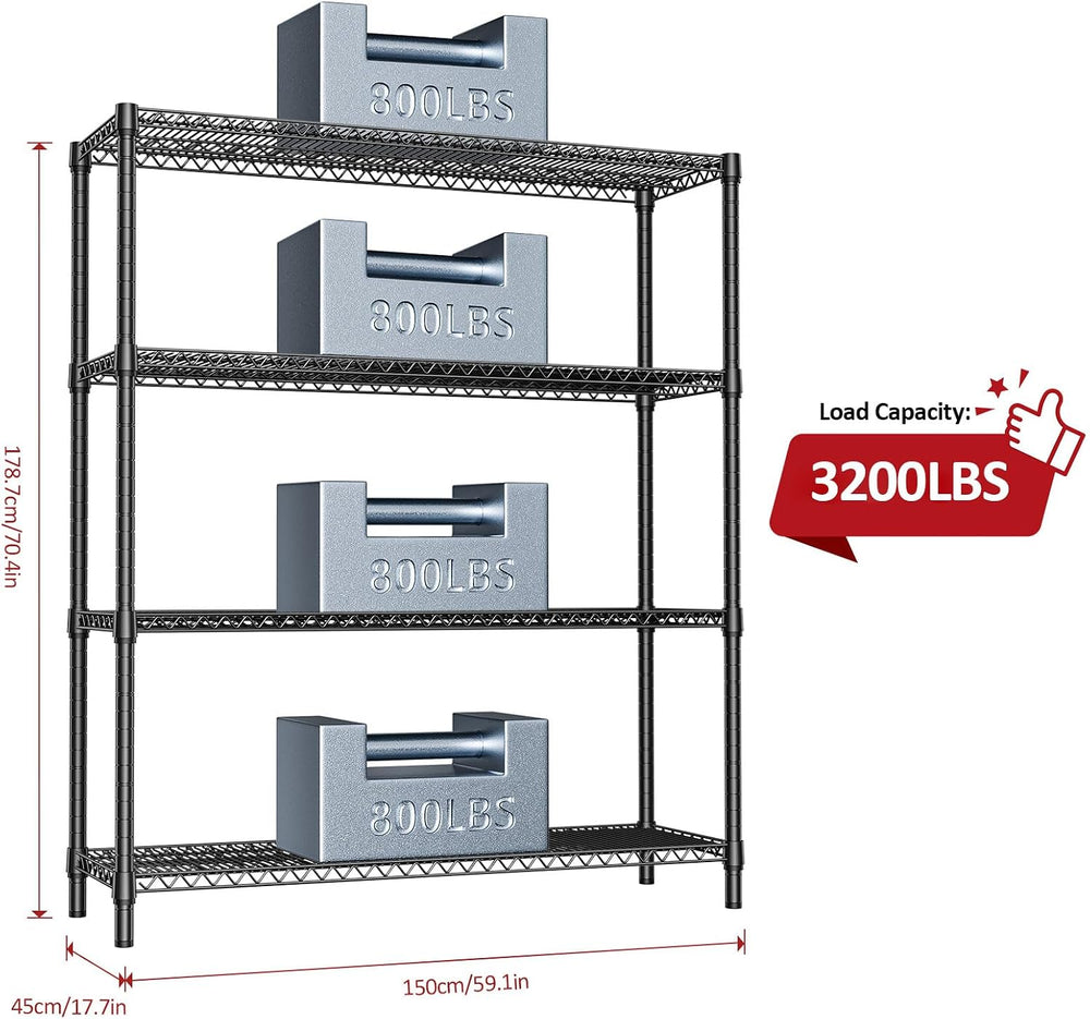 IZEUK 4 Tiers Garage Shelving Wide Storage Shelves Metal Shelves Heavy Duty