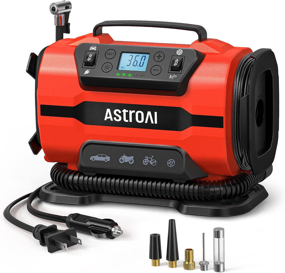 AstroAI Tire Inflator Portable Air Compressor, 12V DC/120V AC Dual Power