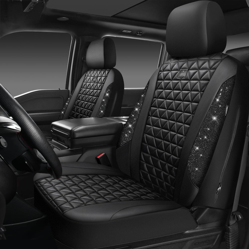CAR PASS Bling Diamond Leather Car Seat Covers 2 Front Seats Interior Sets, W...