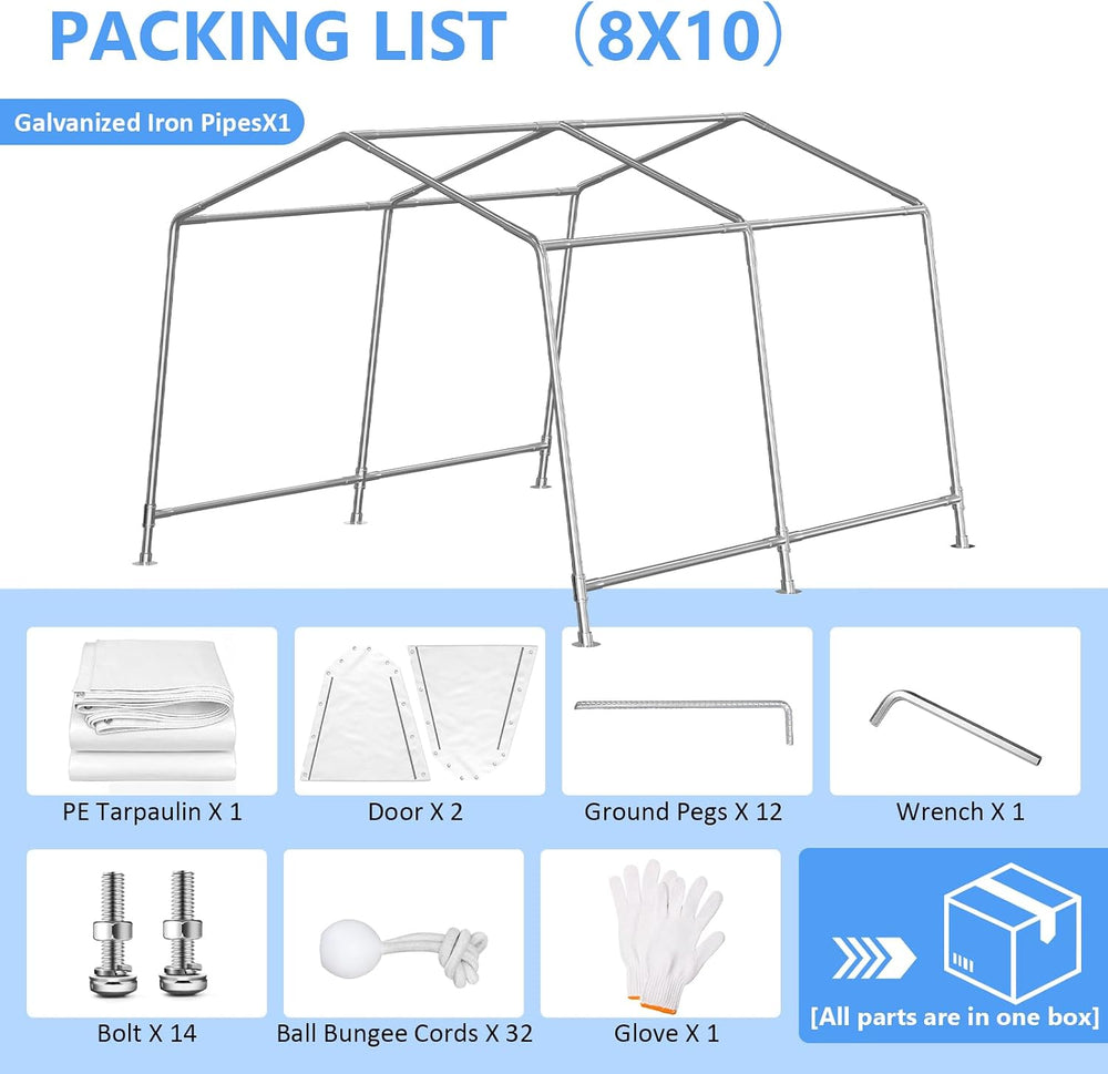 Jocoevol 8x10 FT Enclosed Carport with Roll-up Windows, Removable Sidewalls &...