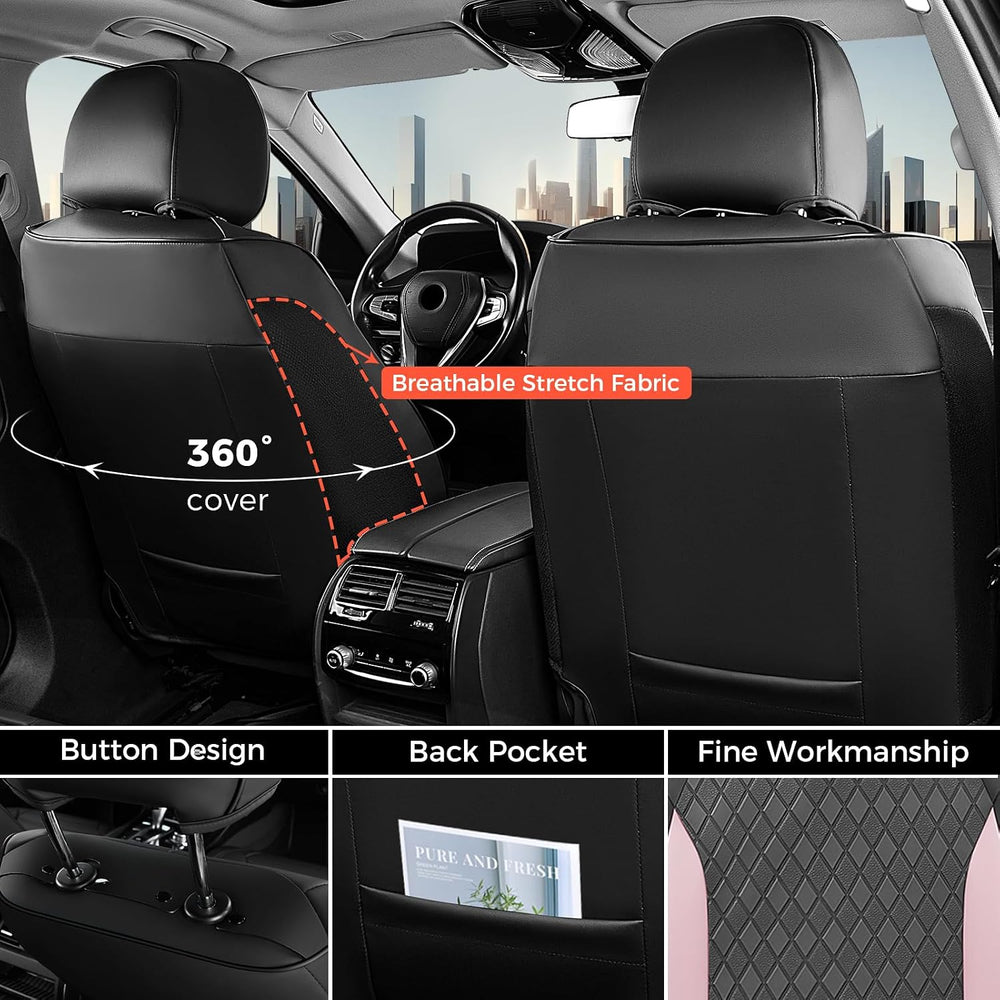 Coverado Car Seat Covers Full Set, Leather Seat Covers for Cars, Waterproof C...