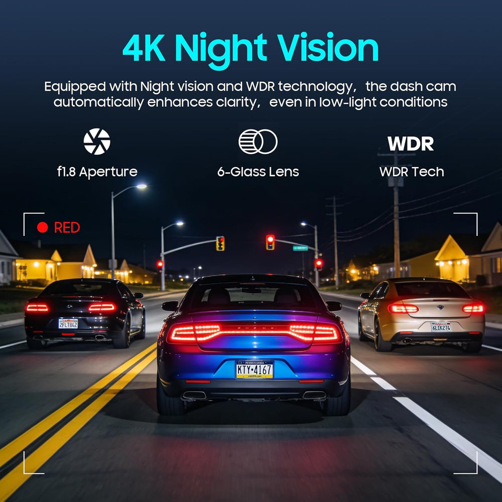 4K Dash Cam Front, 64GB Card Included, Dash Camera for Cars Built in WiFi, Mi...