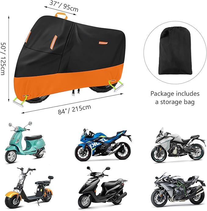 Powersports Vehicle Covers Black & Orange Waterproof Motorcycle Cover