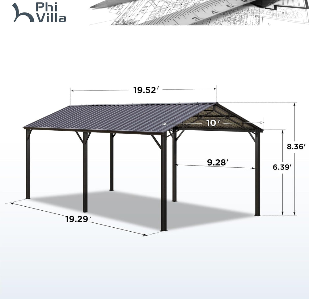 PHI VILLA 10x20 Carport, Metal Carports Canopy Heavy Duty Car Port Garage