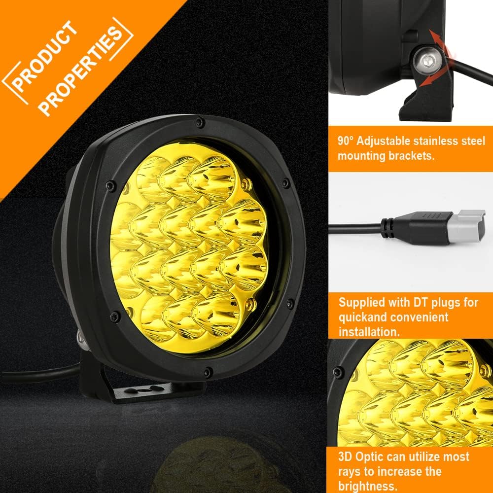 BIGLION.X 5 Inch Pair 160W Amber Round LED Offroad Lights 18800LM Amber Yello...