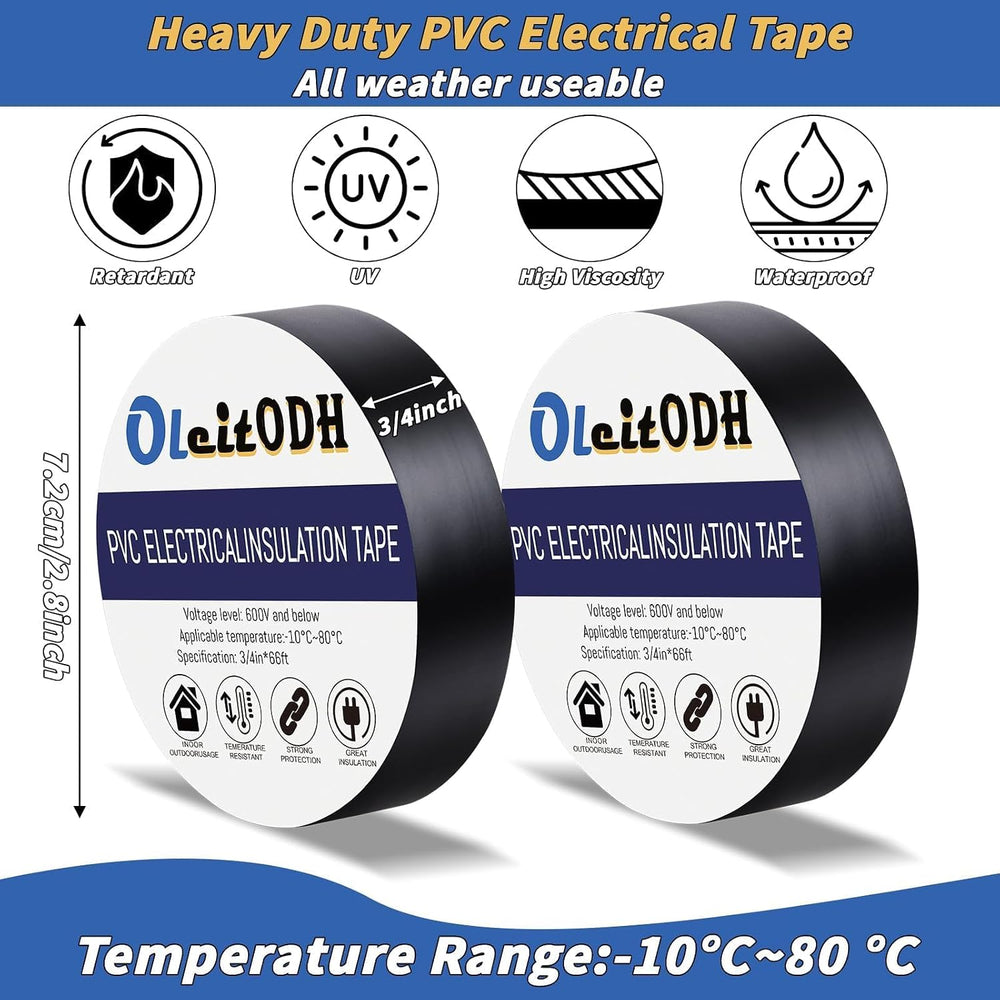 Black Electrical Tape Bulk 50 Pack 3/4 Inch x 66FT Vinyl Tape