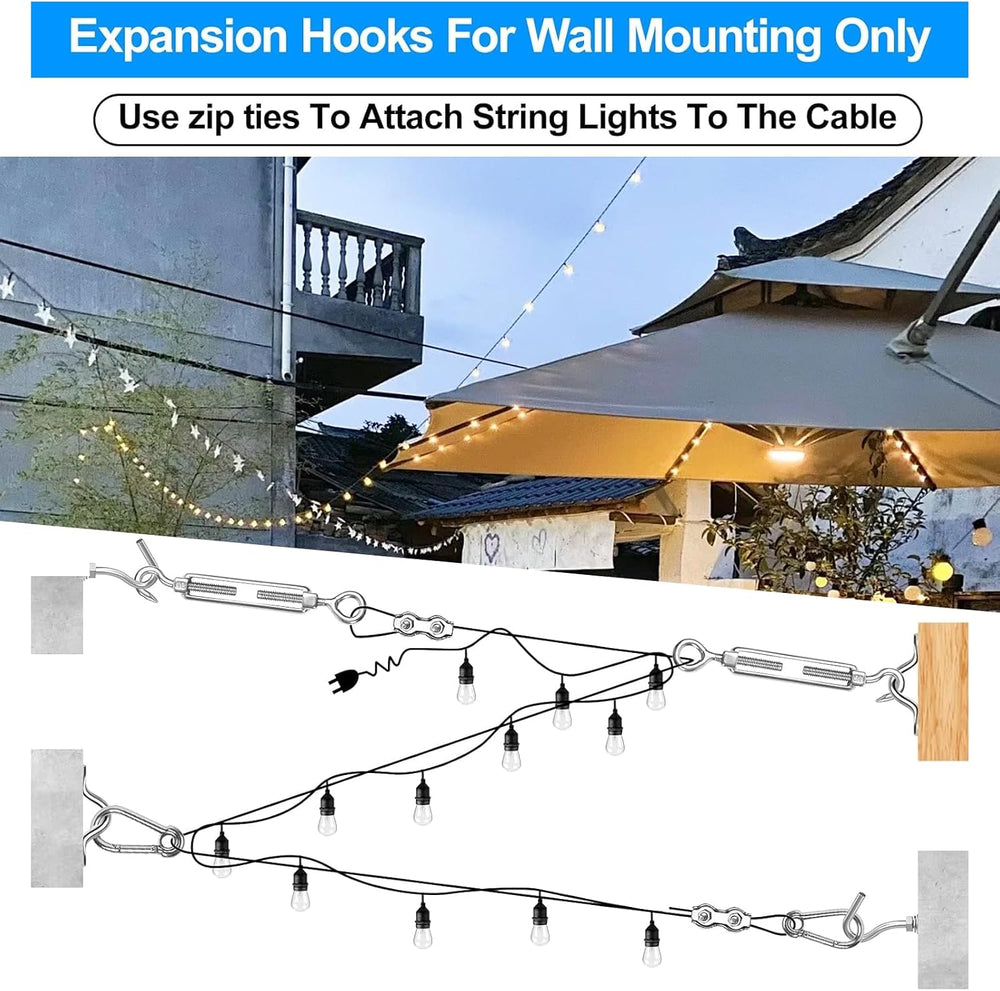 String Light Hanging Kits, 450FT Coated Stainless Steel 304 Wire Rope, Outdoo...