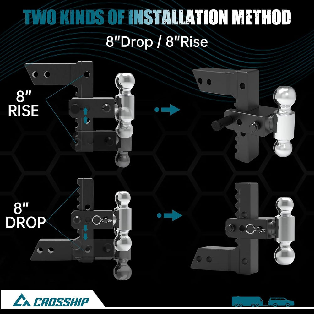 Adjustable Trailer Hitch - Heavy Duty Aluminum Drop Drawbar Hitch - Fits 2.5&...
