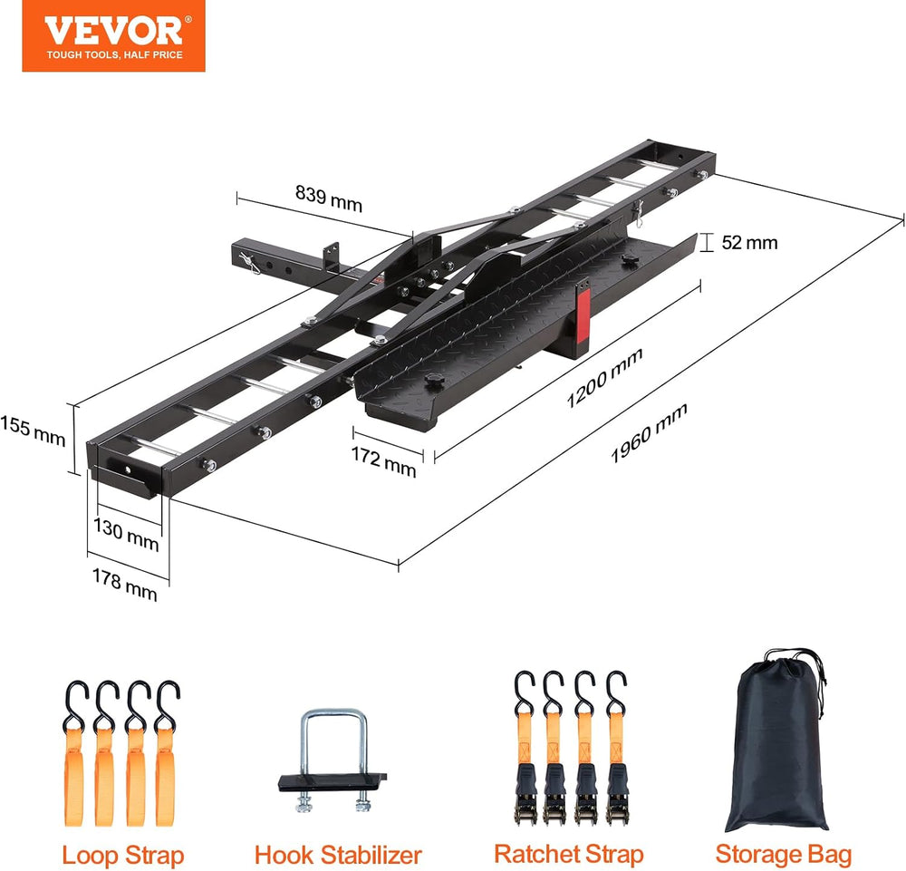 VEVOR Motorcycle Carrier, 600 LBS Steel Motorcycle Carrier Hitch Mount with 4...
