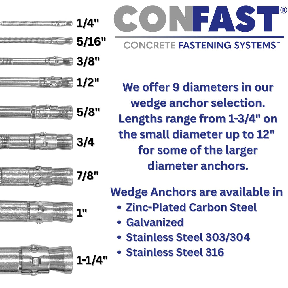CONFAST 1" x 6" Wedge Anchor Zinc Plated (Box of 5)