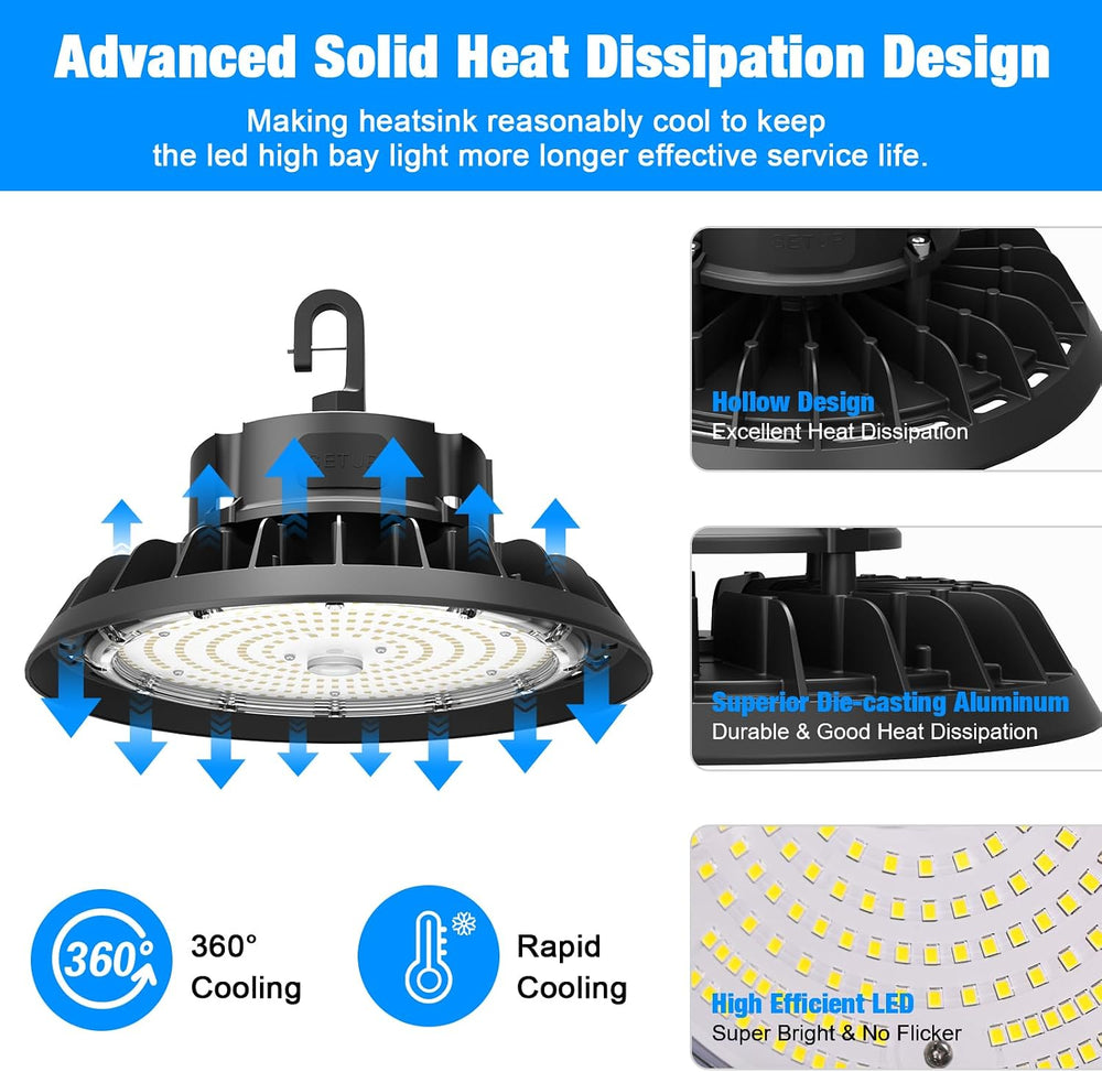15000LM Super Bright High Bay Lights 5000K, 0-10V Dimmable,US Plug 5' Cab...