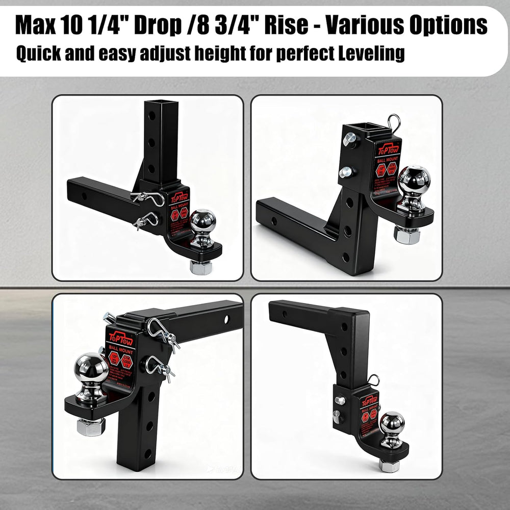 TOPTOW AdjustableTrailer Hitch Ball Mount with 2-inch Hitch Ball, 5/8 inch Hi...