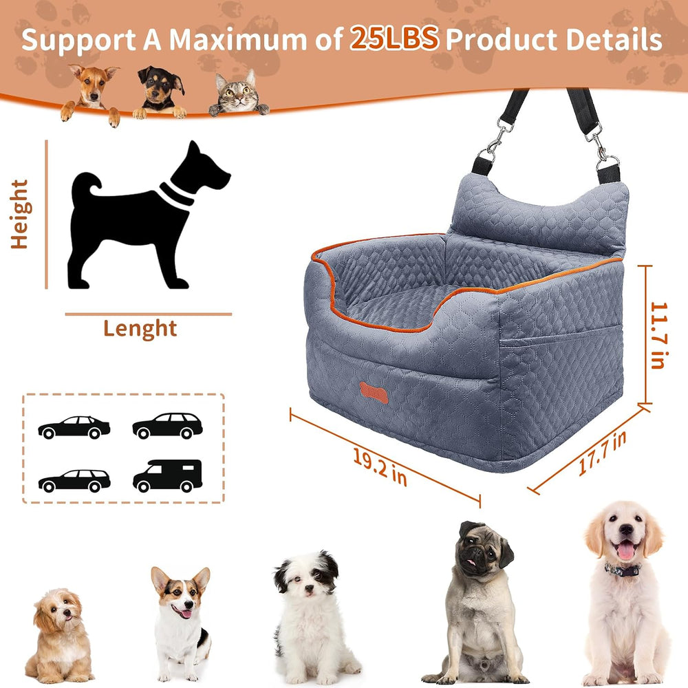 Dog Car Seat for Small Dogs Up to 25 lbs with 6-Inch Memory Foam Cushion
