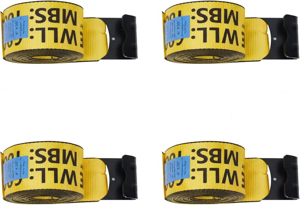 4 Pack Heavy Duty 4 in x 30 ft Winch Straps with Flat Hooks, 6,000 Lbs WLL / ...