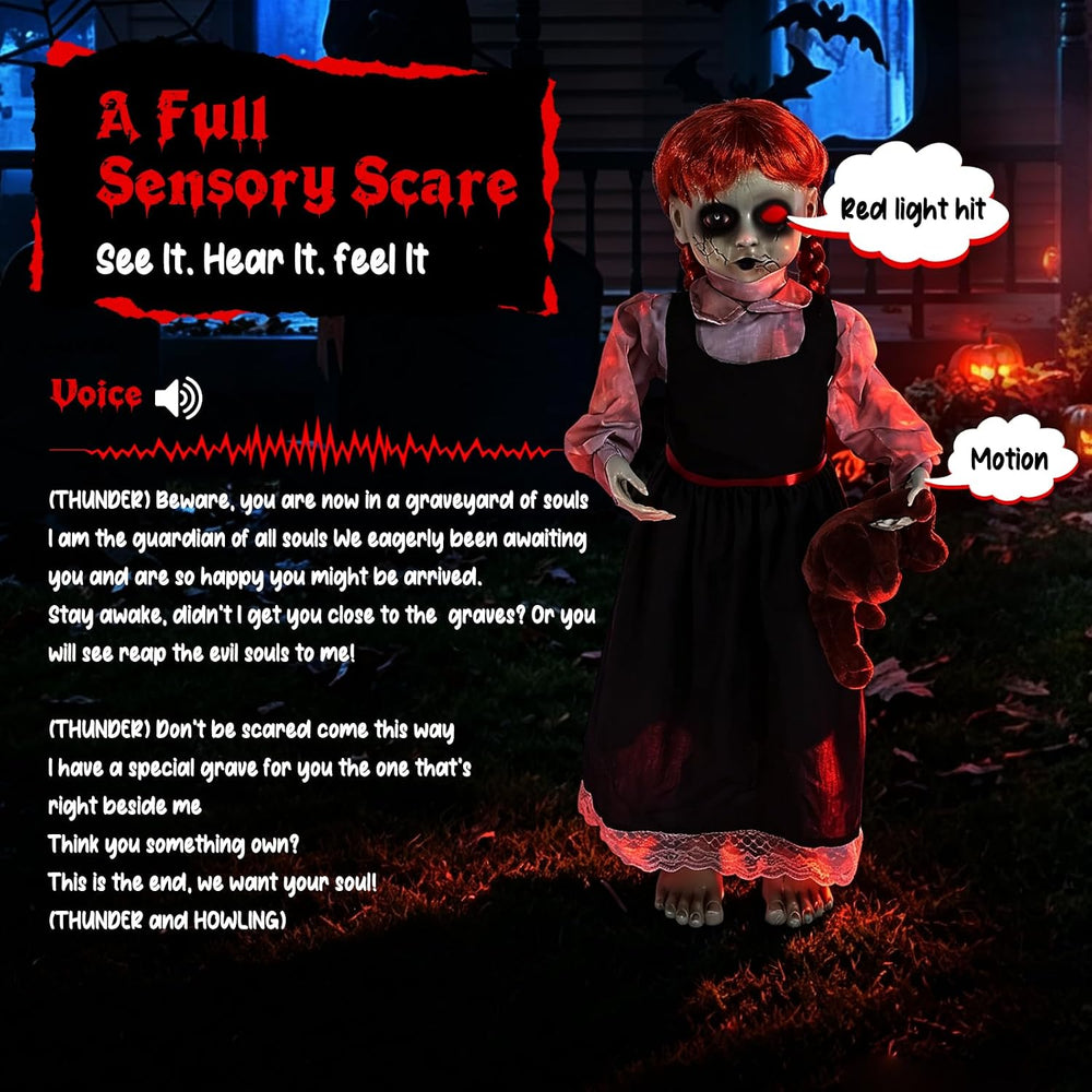 Quntis 35Inch Scary Halloween Animatronic Outdoor Decoration, Sound & Tou...