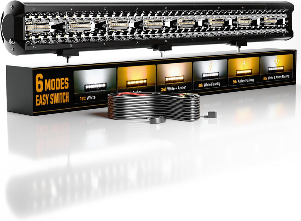 23 Inch 144W LED Light Bar White/Amber Flasing Strobe Light with Six Modes Dr...