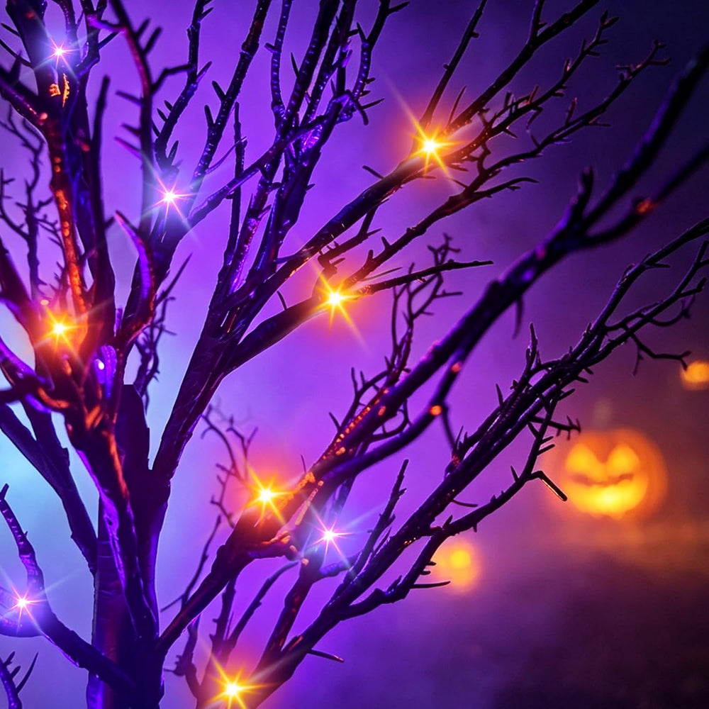 Halloween Decor Indoor, 2 Pack 24 Inch Black Halloween Tree Set, 48 Orange &a...