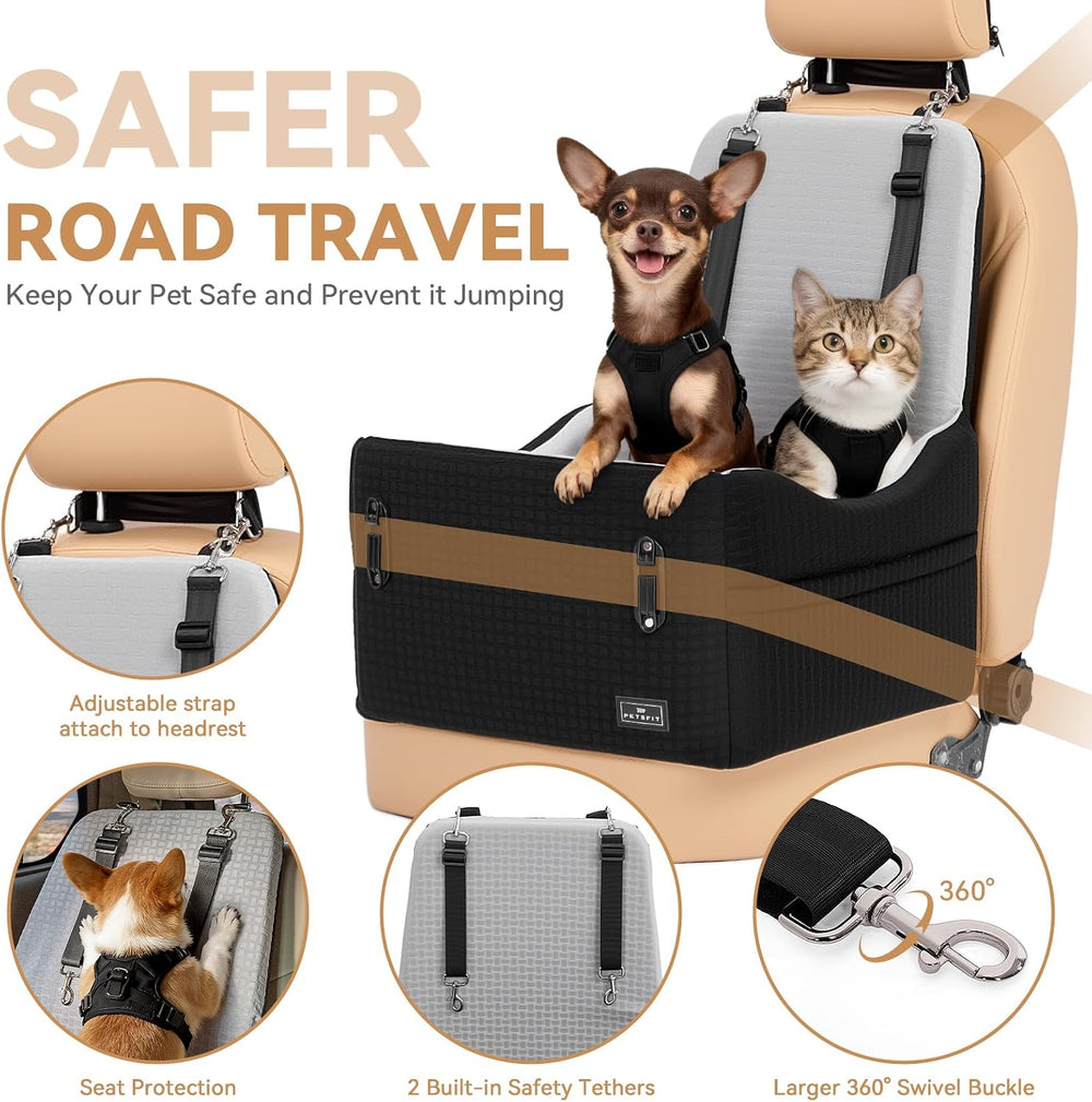 PETSFIT Dog Car Seat with Patented Safety System, 5" Elevated Cushion