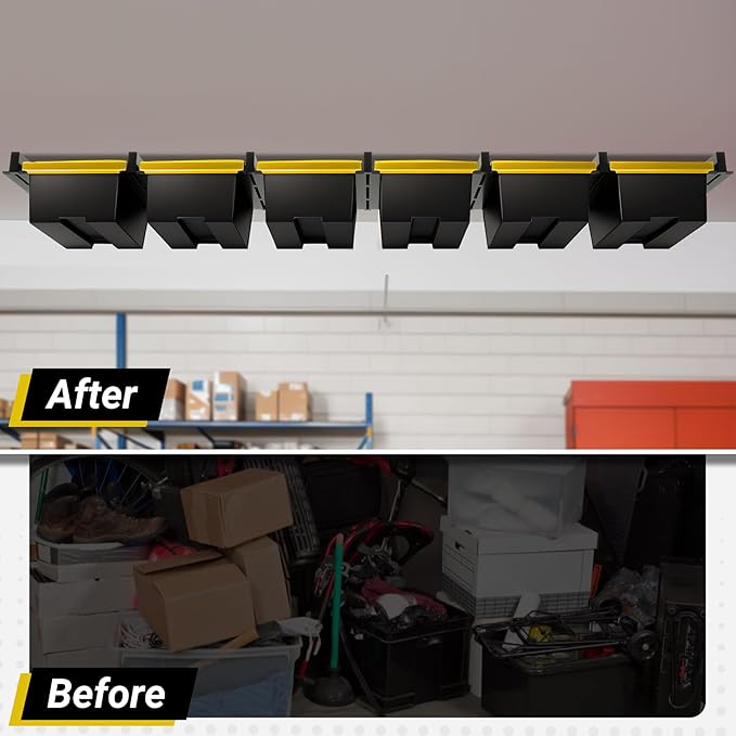 6-bin Overhead Garage Storage Rack, Ceiling Storage Racks Heavy Duty, Powder