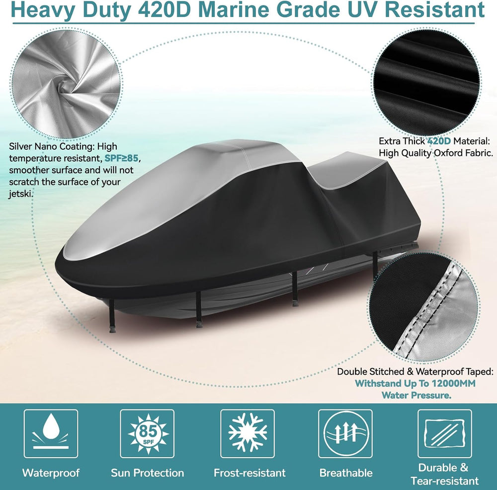 Jet Ski Cover 420D Waterproof for Yamaha Seadoo, 115"-120" PWC Cove...