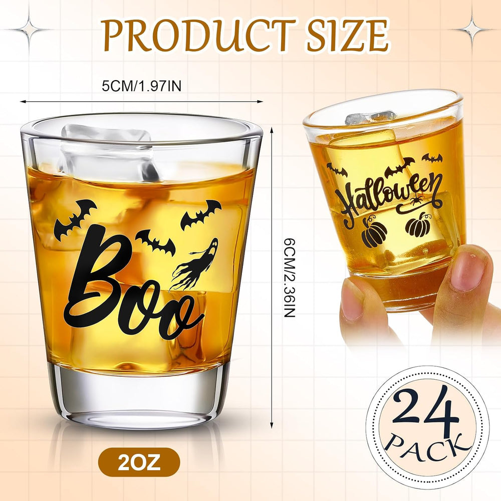 Uiifan 24 Pcs Halloween Shot Glasses for Drinking Glassware Bulk 2 Oz/60 ml