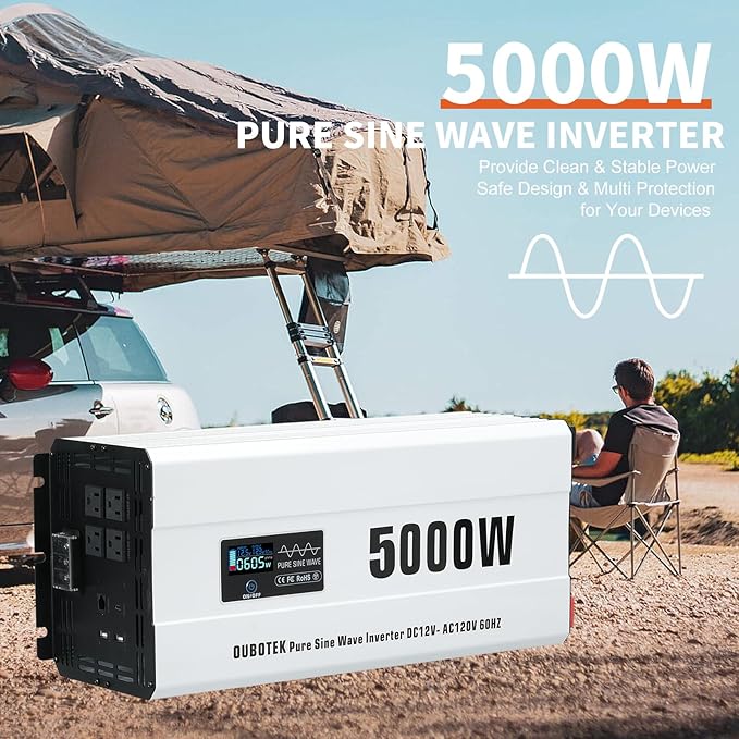 5000 Watts Power Inverter Peak 10KW, Pure Sine Wave 12V DC to 120V AC Off Grid