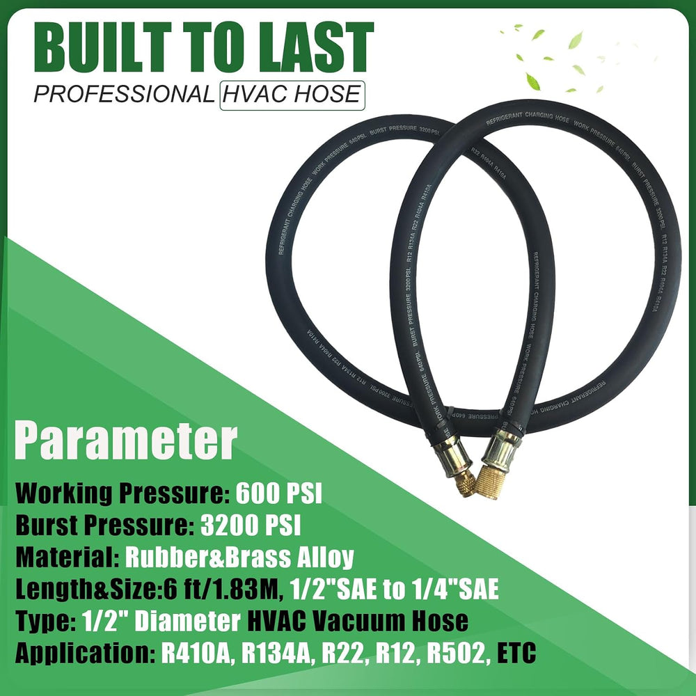 1/2" High Flow Vacuum Hose for Refrigeration, 6FT, 1/2" x 1/4"...