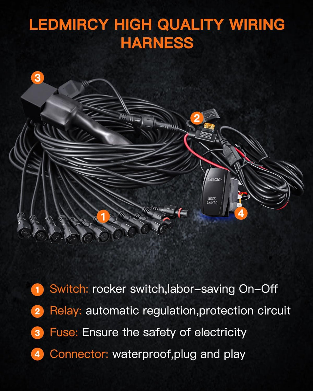 LEDMIRCY R1 Pure White LED Rock Lights Kit with Rocker Switch Wire Harness 12...