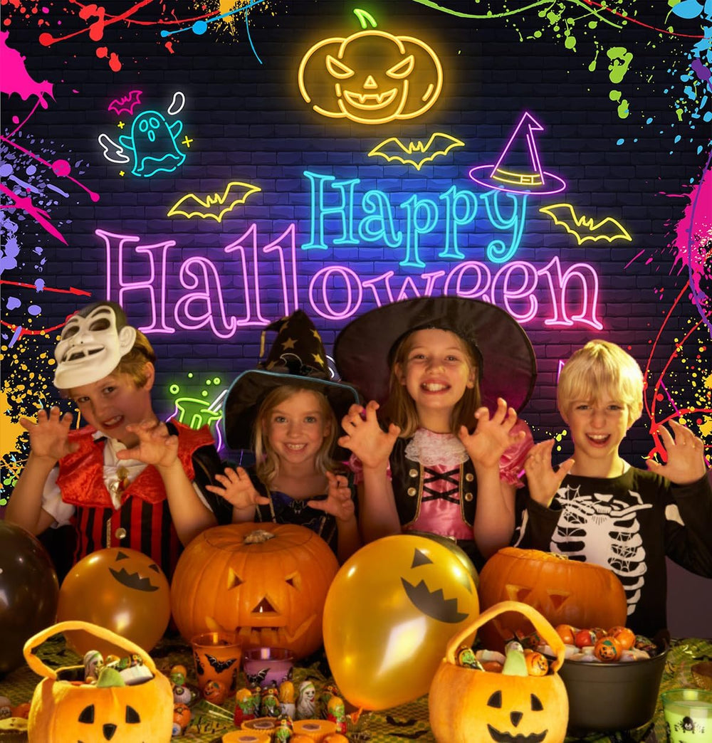 Happy Halloween Backdrop Neon Halloween Colorful Splatter Graffiti Decor