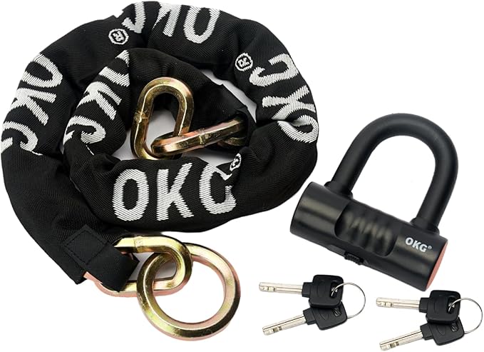 OKG Ultra Security Motorcycle Chain Lock, 4 Keys, 5 ft x 1/2in Thick Motorcycle