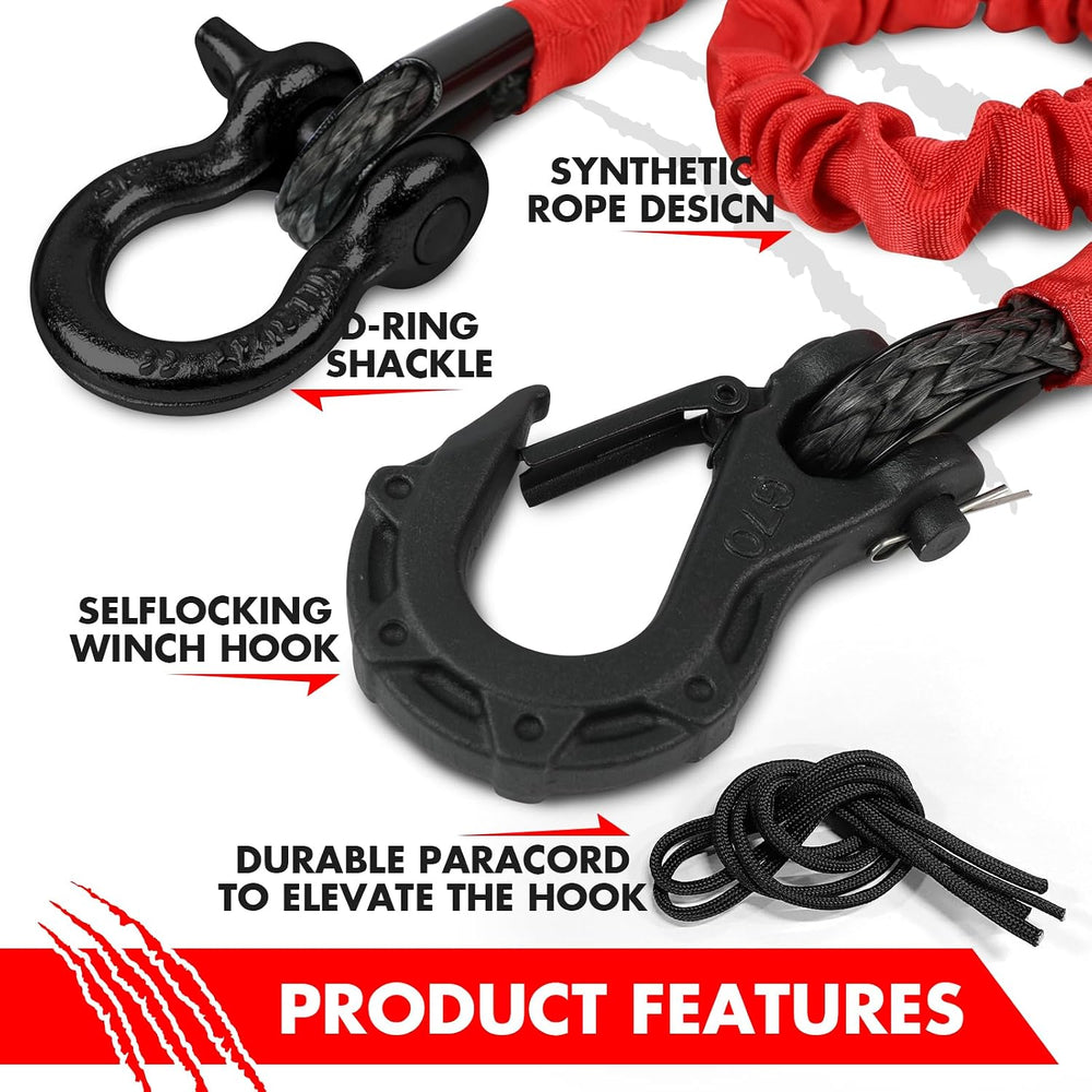 XPV AUTO Recovery Strap (18,000lb.) 2FT with Winch Hook and D-Ring Shackle Sy...