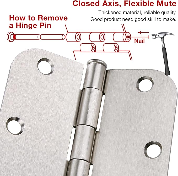 42 Pack Rounded Door Hinges Brushed Nickel 3.5 Inch Interior 5/8" 3-1/2&...