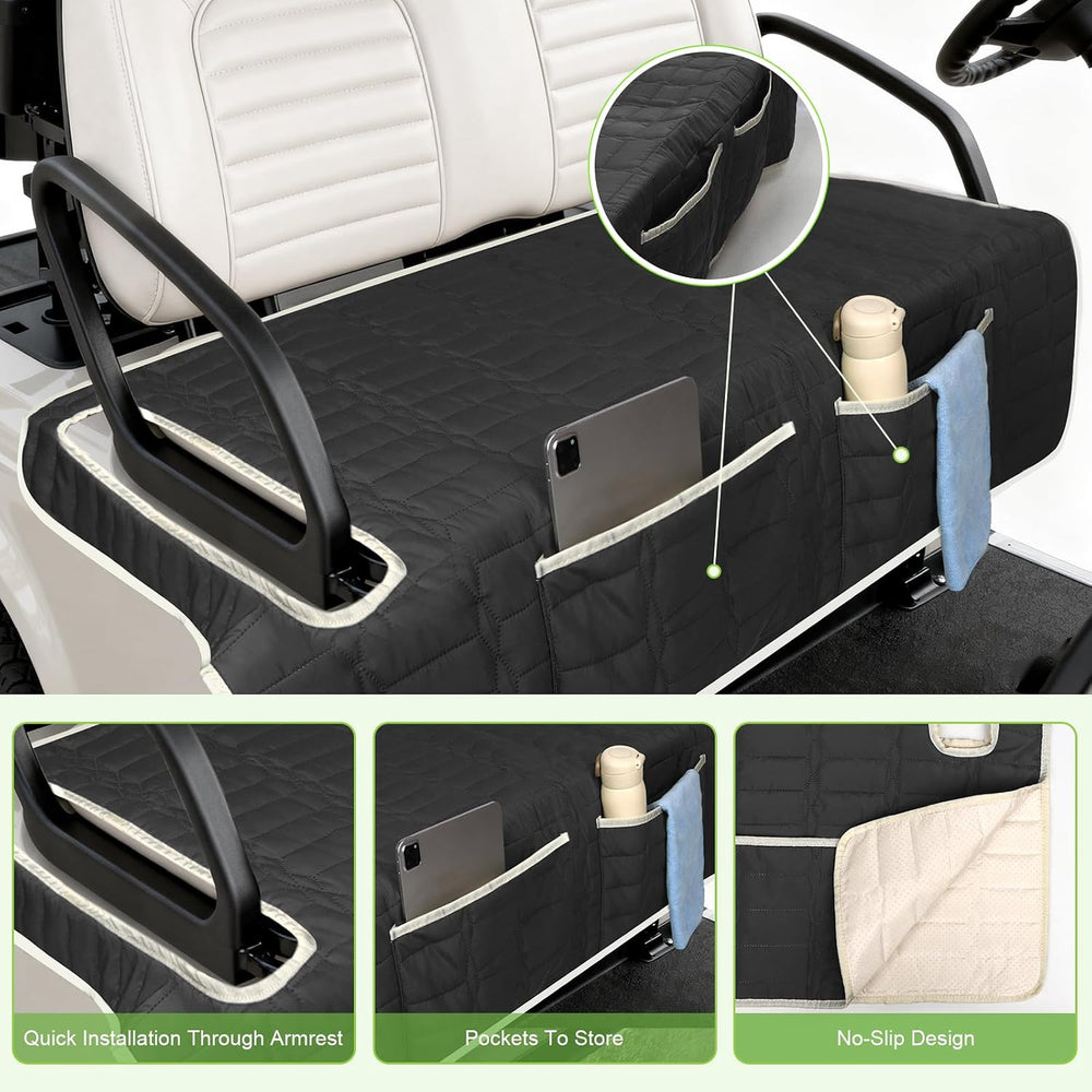 Golf Cart Seat Cover, Universal Bench Seat Cover with Storage Pockets, Non-Sl...