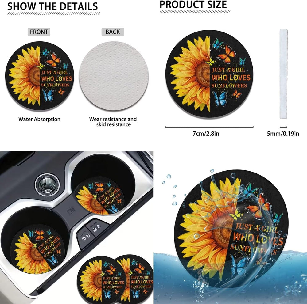 Sunflower Print Car Seat Cover Full Set for Men Women Auto Accessories Full S...