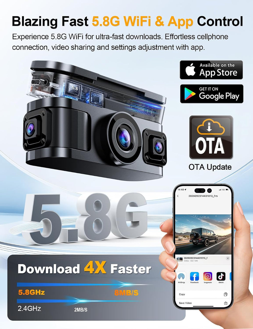 360° View 4K 4 Channel Dash Cam Front and Rear Inside Left Right, Built-in GP...