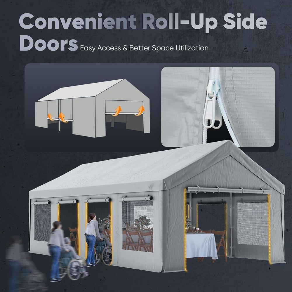 Quictent Heavy Duty 13x25 ft Carports with Side Zipper Doors