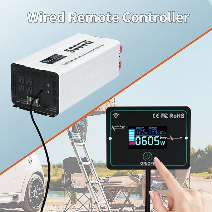 5000 Watts Power Inverter Peak 10KW, Pure Sine Wave 12V DC to 120V AC Off Grid